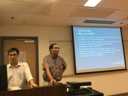 Representatives of Institution of Occupational Safety and Health, HK, were conducting briefing to new students (left: Mr Lewis Cheng; right: Mr C. S. Ma) (2016)
