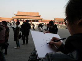 Student sketching at the Forbidden City in Beijing